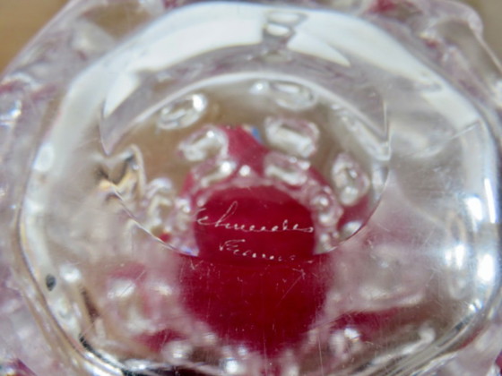 Image 1 of Schneider crystal vase with prominent stretched texture, signed, 1950