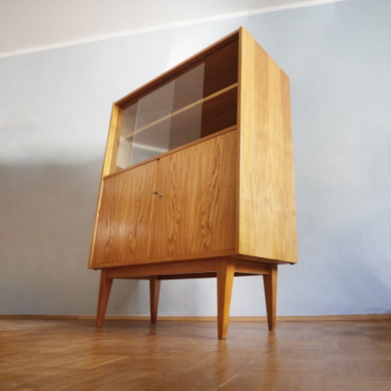 Image 1 of ❤️Hellerau Vitrinekast voor Cultureel Meubels Franz Ehrlich Serie 602 DDR Midden-eeuwse Bauhaus GERESTAUREERD