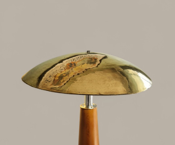 Image 1 of Lampada da tavolo vintage in legno e metallo – Design modernista, anni '50