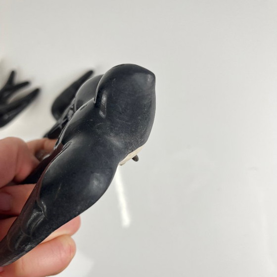 Vintage black ceramic swallow trio, 1950/60, Portugal, Decorative Objects, Metal (photo 7 of 9)
