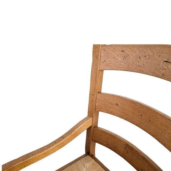 Image 1 of Ensemble de 4 chaises en chêne, style campagne française, années 1950, tressage en jonc