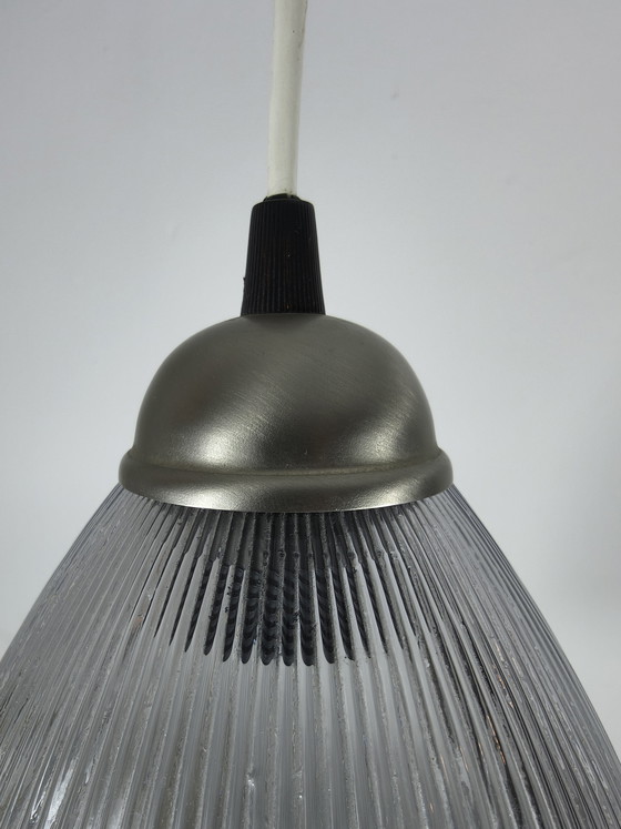 Image 1 of Vintage 2 hanglampen ribbelglas jaren 70  Ø20 cm