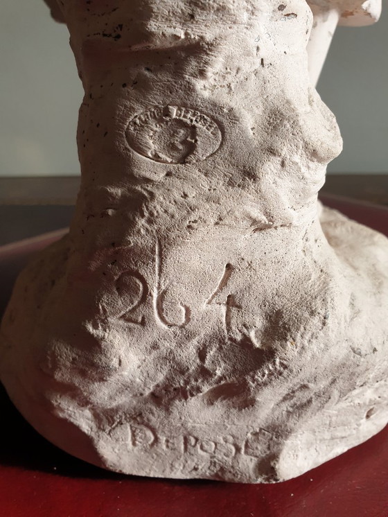 Image 1 of Terracotta sculpture of a mandolin player after 'Mignon' by Joseph Le Guluche, height 57.5 cm