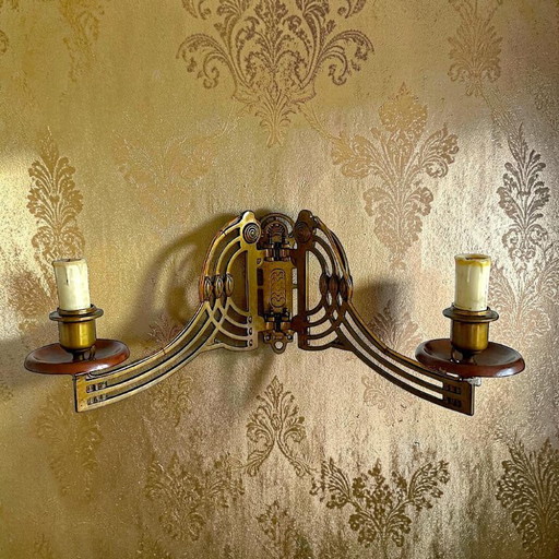 Aplique de pared doble articulado de latón estilo Art Nouveau, años 1900, 1890