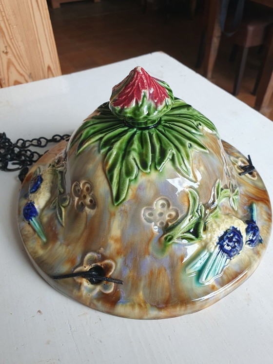 Hängender Majolika-Blumentopf mit Vögeln (Barbotine) – 23,5 cm – Vasen, Ceramic (photo 4 of 10)