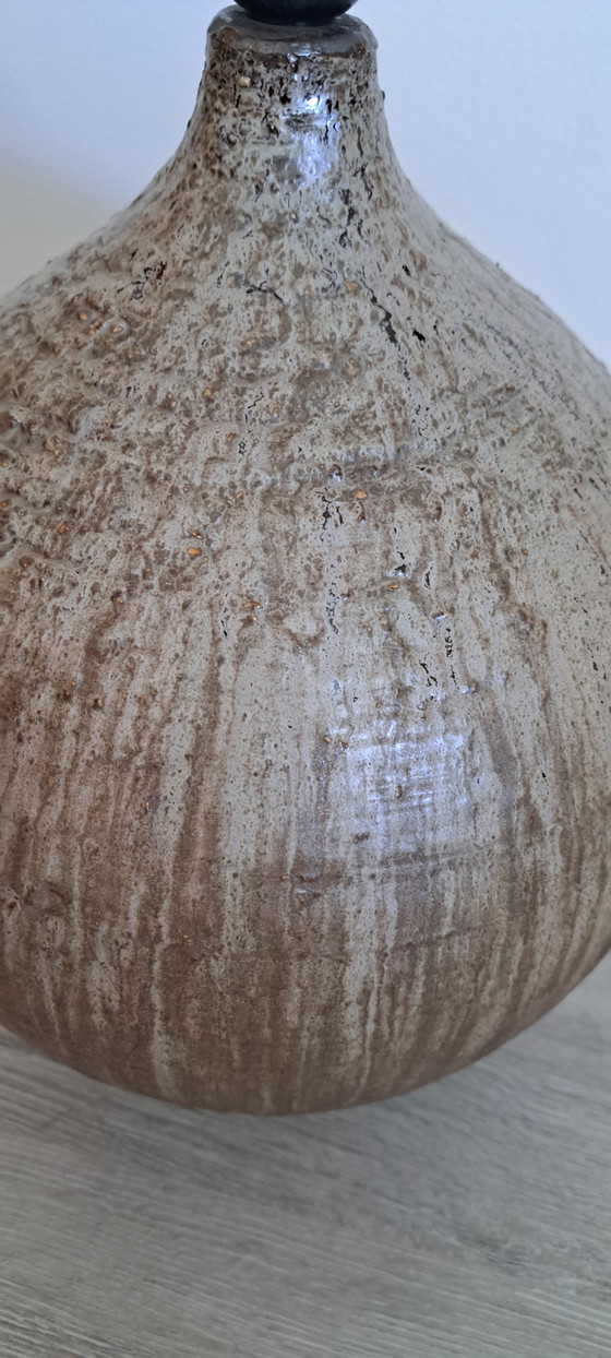 Krösselbach XL Ceramic Table Lamp – 1970s Mid-Century Studio Pottery With Linen Shade – Stehleuchten, Canvas (photo 6 of 7)