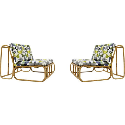 Paire de fauteuils vintage en bambou