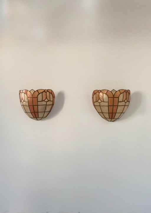 Par de apliques de pared vintage, nácar y latón, Francia, 1970 – wandlampen, Brass
