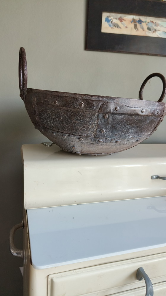 Image 1 of 2 braciere vintage in ferro battuto con padella rivettata