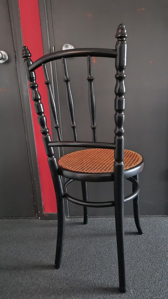 Image 1 of Sedia Fischel vintage – Cecoslovacchia – legno nero con seduta in vimini