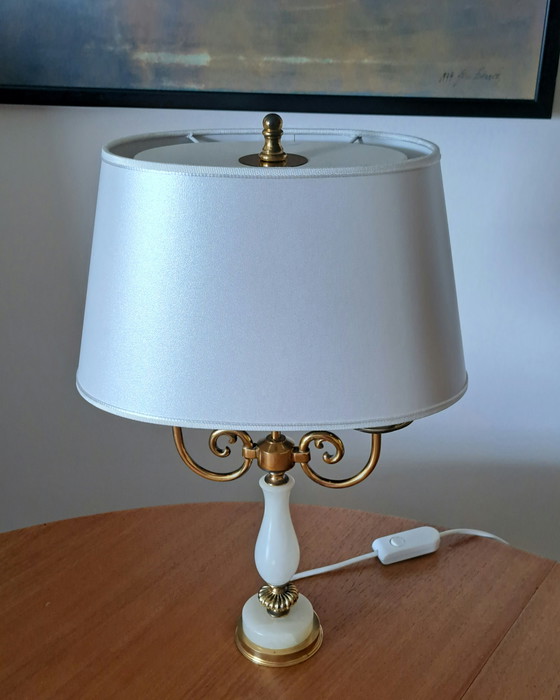 Image 1 of Vintage Brass Table Lamp with White Shade – Hollywood Regency Style