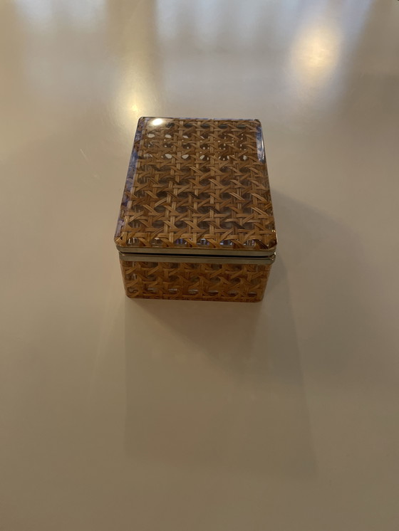 Image 1 of Plexiglas rieten doos Italië jaren 70 toegeschreven aan Gabriella Crespi