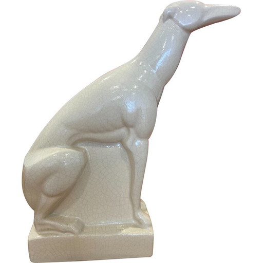 Pair of vintage greyhounds in ceramic by Charles Lemanceau, 1925