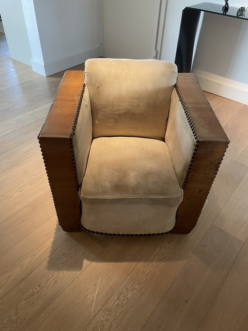 Poltrona Art Déco, anni '60 – fauteuils, Velvet, Wood