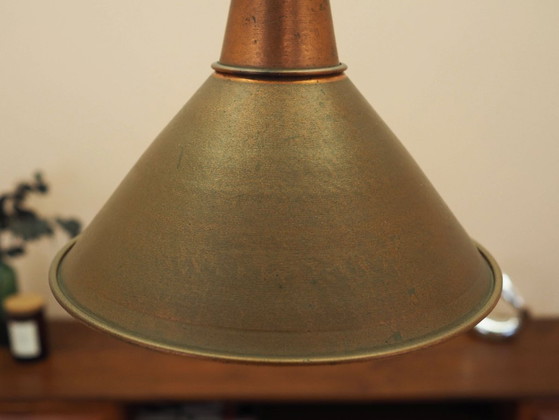 Deense messing hanglamp met industriële kegelvormige kap, Scandinavisch modern design, jaren 60 – Hanglampen (photo 6 of 11)