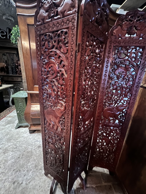 Vintage Handgesneden Teak Hout Kamerschermen