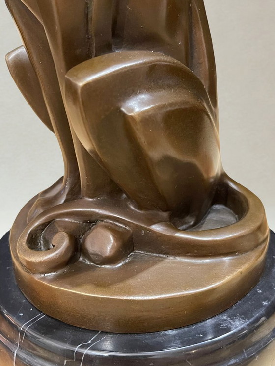 Image 1 of Art Deco bronze panther – Signed De Coux – 30cm - 4kg – Marble base