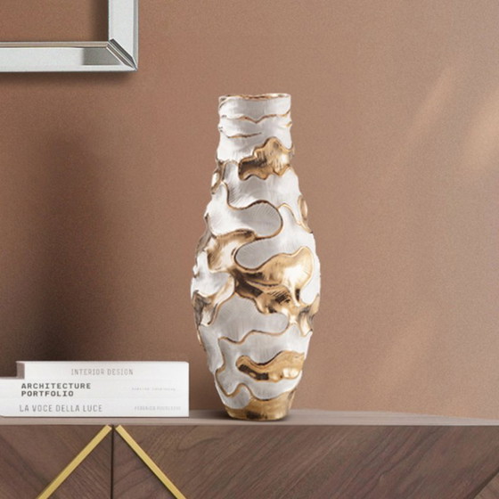 Image 1 of White and Gold Vase