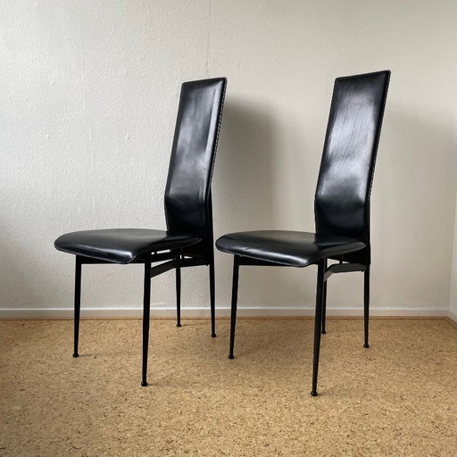 2x Vintage-Esszimmerstühle Fasem S44 aus schwarzem Leder