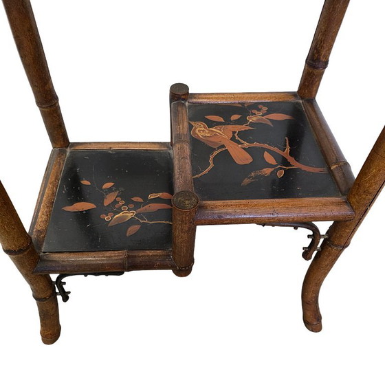 Antique Victorian Side Table with Chinoiserie, c. 1890, Bamboo, Brown (photo 5 of 7)