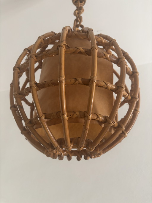70er Jahre Boho-Rattan-Bambus-Deckenlampe