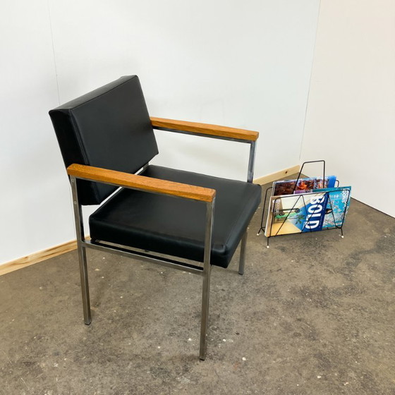 Image 1 of Poltrona di Fröscher KG, acciaio inossidabile, rovere e similpelle, anni '70