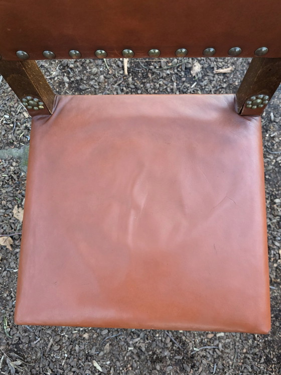 Image 1 of Set 4 vintage leren eetkamerstoelen eiken