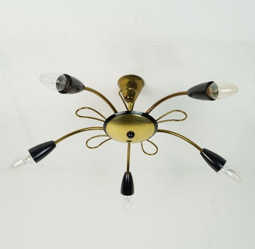 Bellissima PLAFONIERA ragno Sputnik Mid Century anni '50 Ottone Metallo Plastica Stile Mid Century Stilnovo