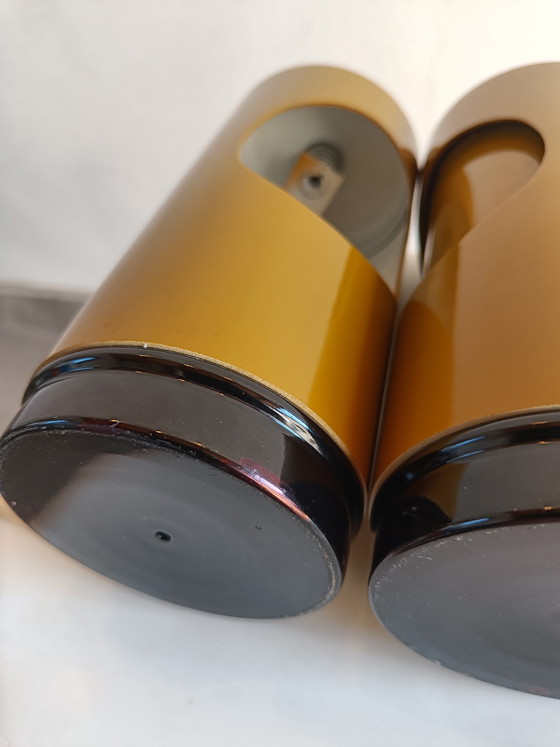 Image 1 of Pair of Vintage Italian Table Lamps, Mustard Yellow Selene Style ABM, Space Age Design, 1970s