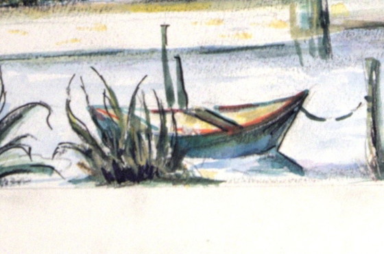 Watercolor depicting a pond with a boat and a Provençal farmhouse, 24x32cm Canson – Paintings & Drawings (photo 5 of 5)