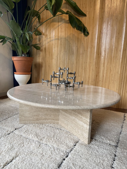 Vintage Xl Round Travertine Coffee Table