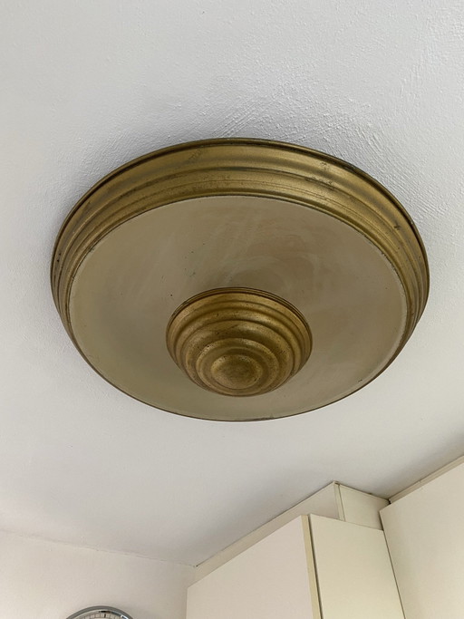 Vintage Lumi Art Deco Deckenleuchte Französisches Design Messing Gold