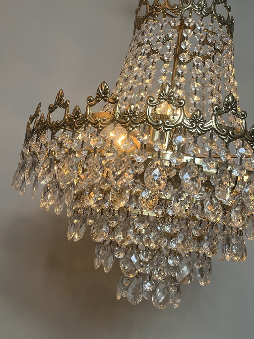 Xl chandelier cristal pendentifs cadre bronze vintage
