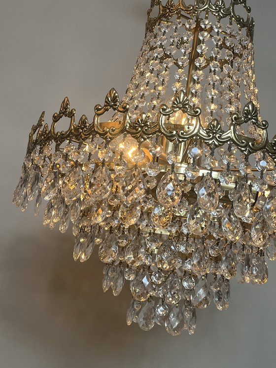 Image 1 of Xl chandelier crystal pendants bronze frame vintage