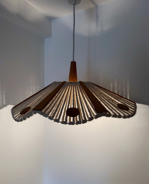 Scandinavian wool and teak chandelier from the 60s