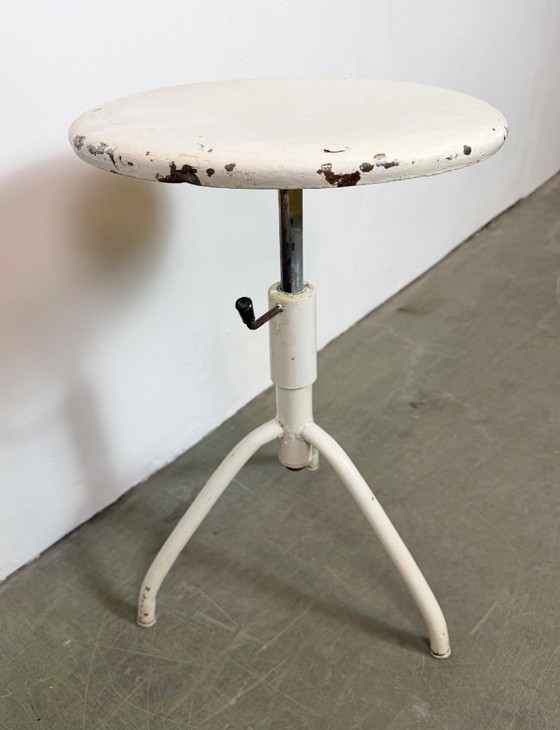 Image 1 of White Industrial Iron Height Adjustable Stool, 1960s