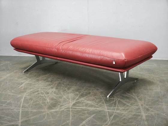 Image 1 of German Koinor Leather Bench with Brushed Stainless Steel Base 2020s