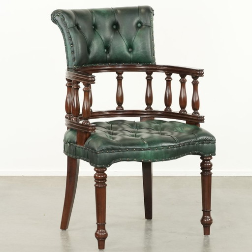 Klassieke groen gevlamde rundleren Chesterfield bureaustoel / bijzetstoel