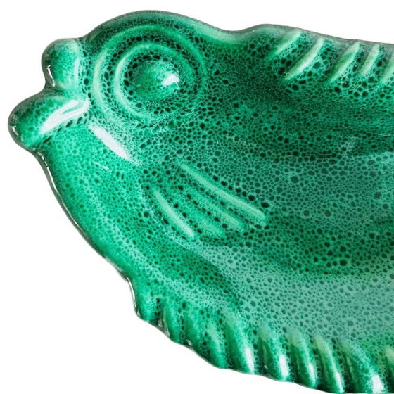 Image 1 of Antike französische Art-Deco-Fischschale aus Fayence, grün glasierte Keramik, Majolika, 1920er Jahre