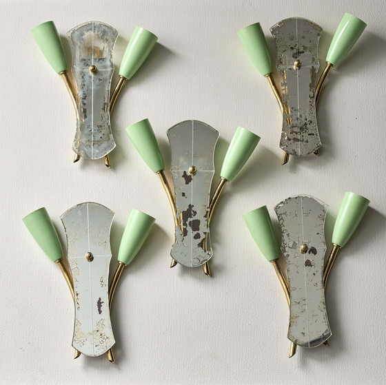 Applique murale en laiton et verre miroir, années 1950, Appliques murales, Plastique (photo 10 sur 15)