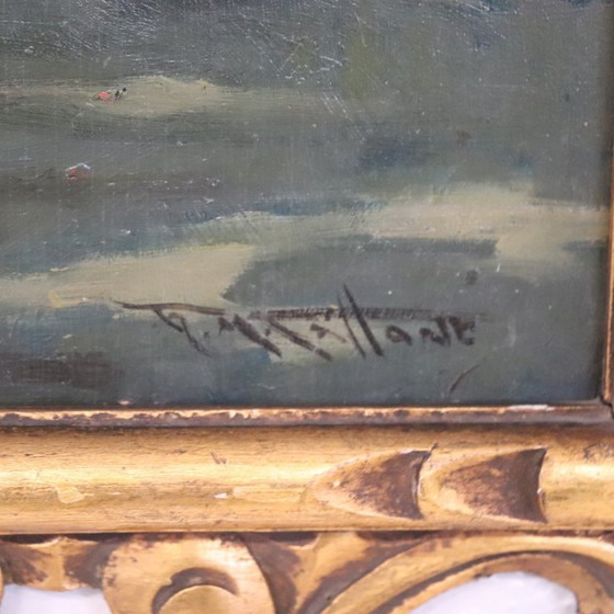 Image 1 of Olieverfschilderij op multiplex, Mensen in het stadspark, begin 20e eeuw