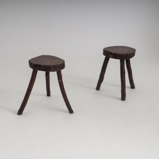 Set of 2 Rustic Hand-Crafted Wooden Stools (photo 2 of 19)