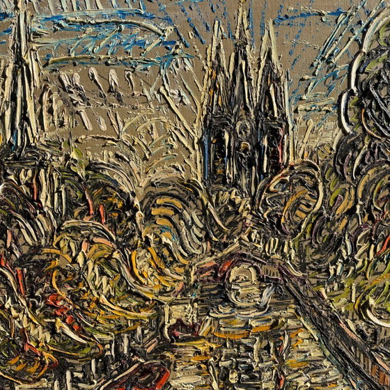 Image 1 of 1961 Dipinto in stile Van Gogh della Oude Kerk vista dal canale Oude Delft