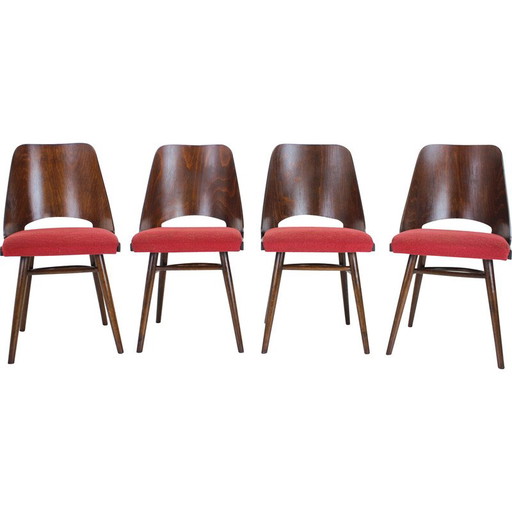 Set of 4 vintage dining chairs in wood and fabric by Oswald Haerdtl for Thonet, Czechoslovakia 1960s