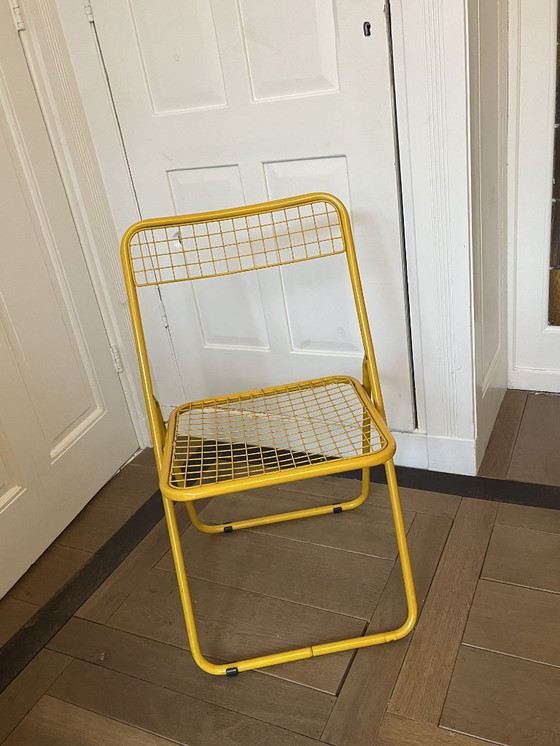 Image 1 of 3x Vintage folding chair by Niels Gammelgaard, two shades of blue and yellow