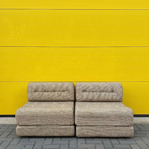 Vintage modular sofa / sofa bed - beige-brown woven fabric