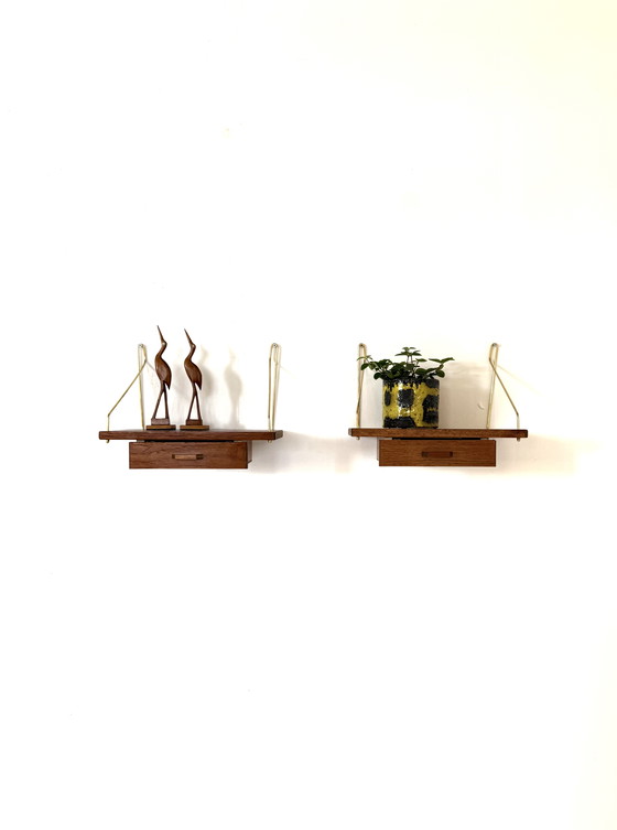 Image 1 of Set of 2 vintage Danish floating bedside tables '60s