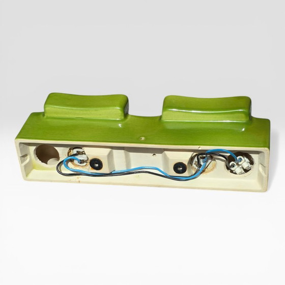 Image 1 of Vintage green wall lamp by PAN Keramik. Green lamp with two sockets. Ceramic. Retro, 70s style.