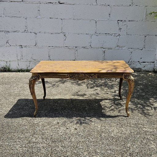Table basse en marbre et laiton - Table de salon - Table de cocktail - Style Louis xv- 70s