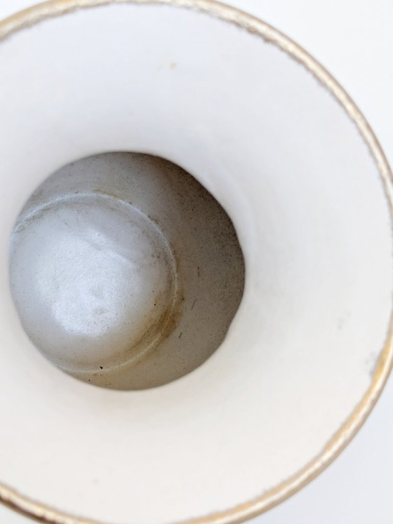 Image 1 of Midcentury Ü-Keramik Vase 1960s West German Pottery, Black and White Geometric Decor Gold Rim